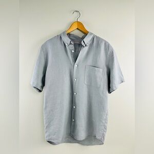 Everlane Light Gray Linen Short Sleeve Button Down Shirt Size L [000330]